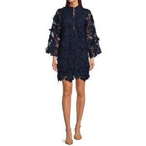 J.Marie Seraphina Shift Dress X-Small Navy Floral 3D Lace 3/4 Sleeve Kaftan NWT